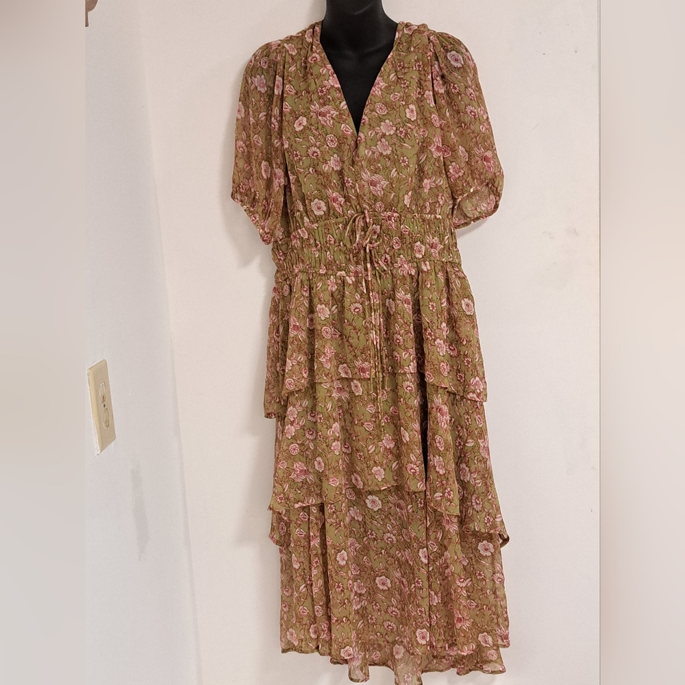 Jessica Simpson Yellow Gold Asymmetrical Ruffled Sundress Open Back Misses XL - Picture 4 of 14